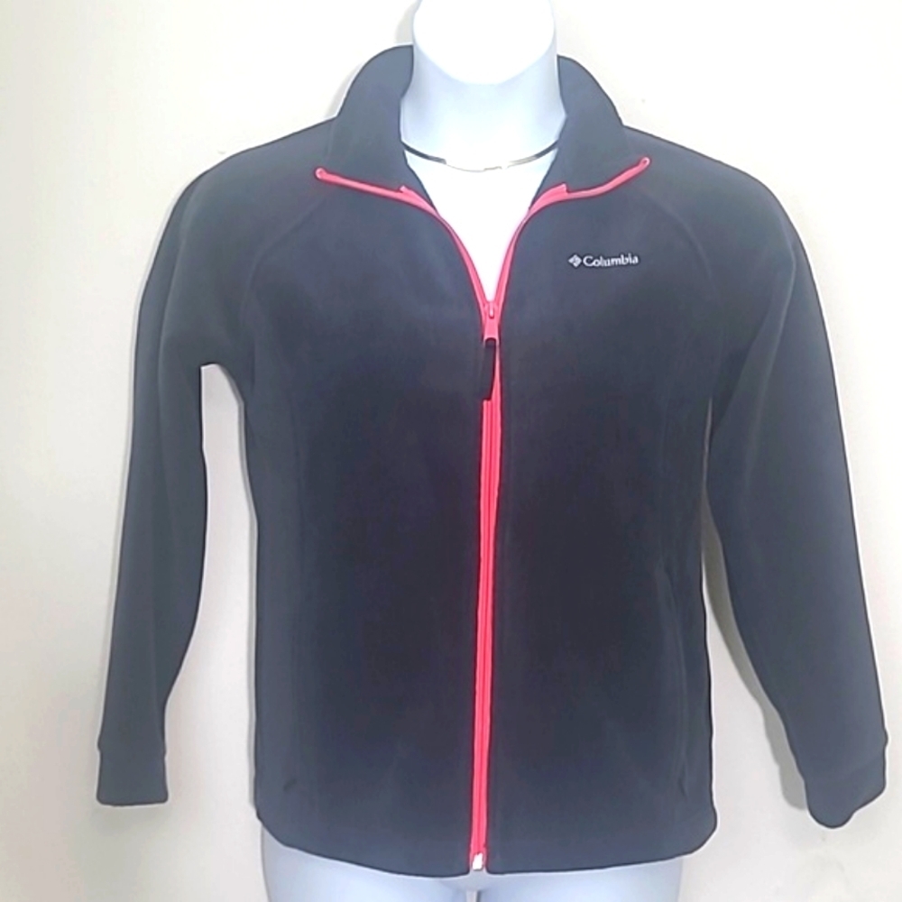 Columbia Fleece Jacket Charcoal Gray Pink Full Zip Hand Pockets XL
